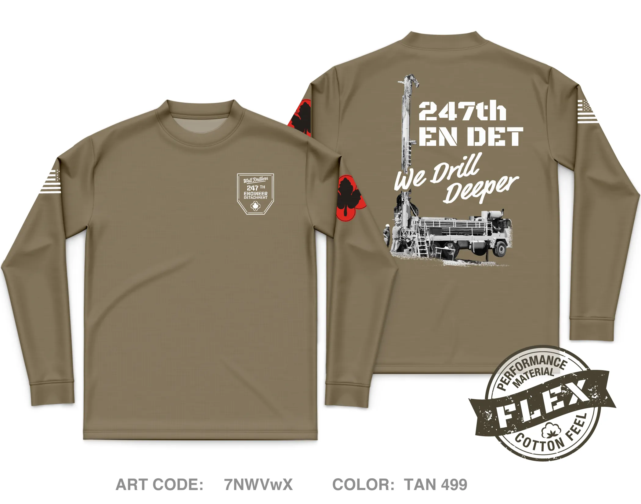 247th EN DET WD Fundraising Collection Core Men's LS Flex Performance Tee - 7NWVwX