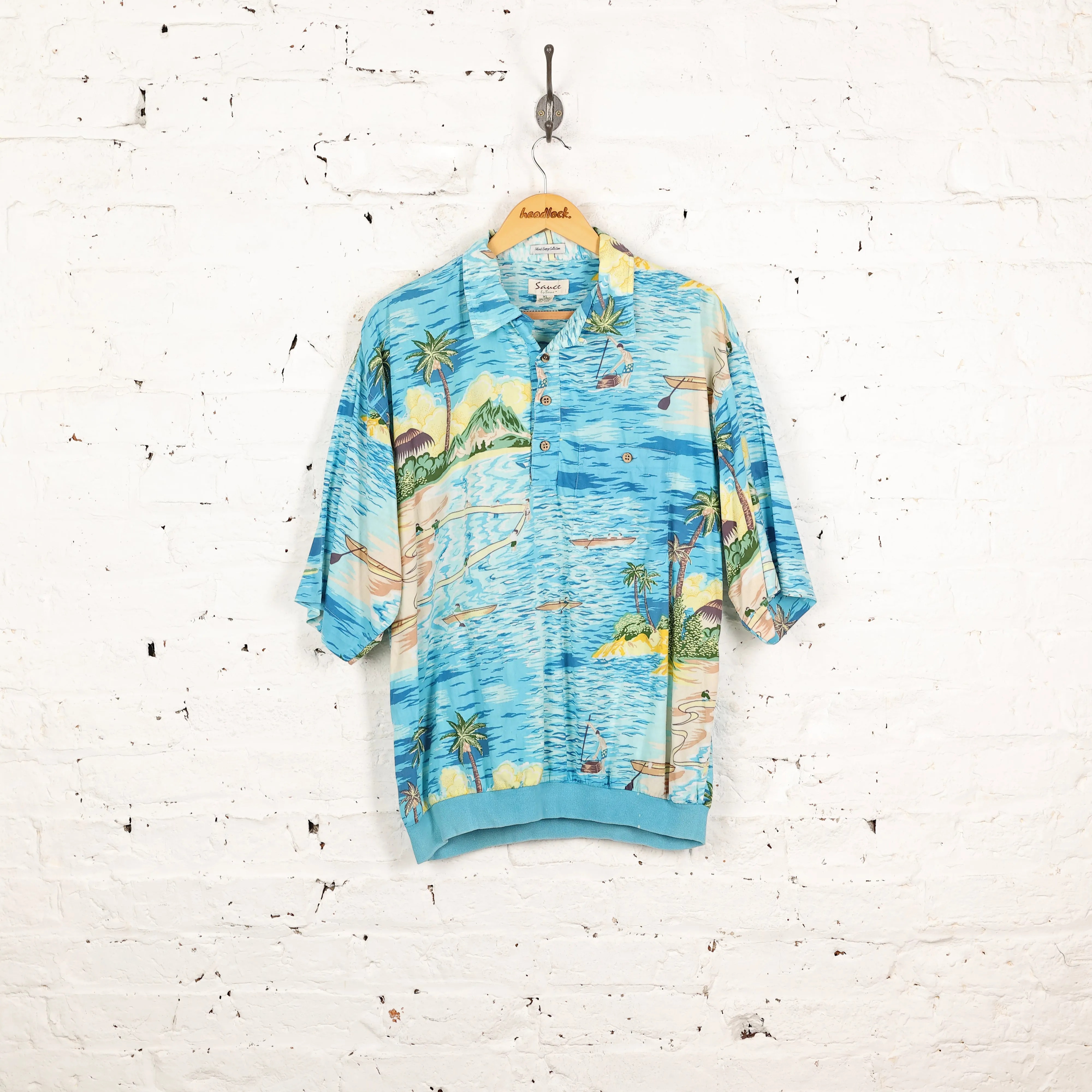 90s Hawaiian Pattern Shirt - Blue - XL