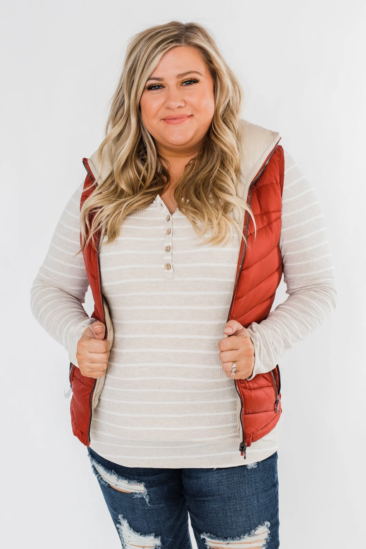 A New Journey Reversible Vest- Rust & Beige
