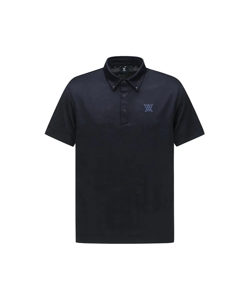 ANEW Men's Jacquard Collar Short T-Shirt - Navy