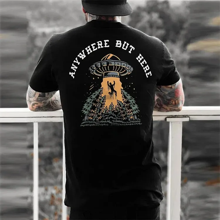 ANY WHERE BUT HERE UFO PRINTED 2 In 1 GYM PERFORMANCE SHORTS