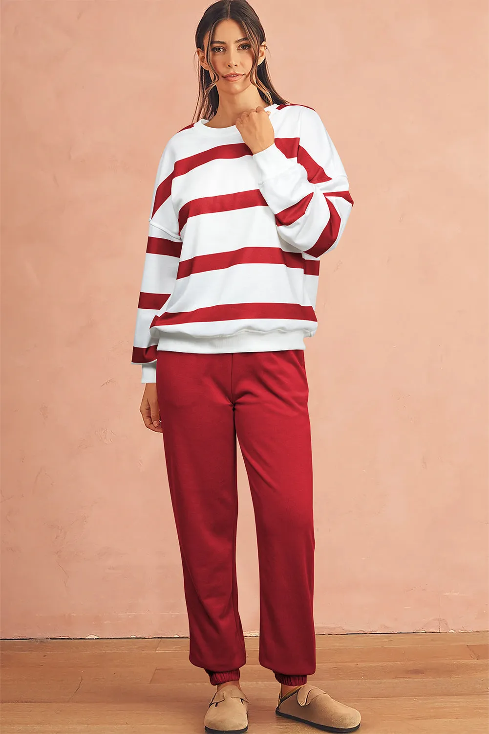 Beatrice, Striped Drop Shoulder Pullover and Joggers Set