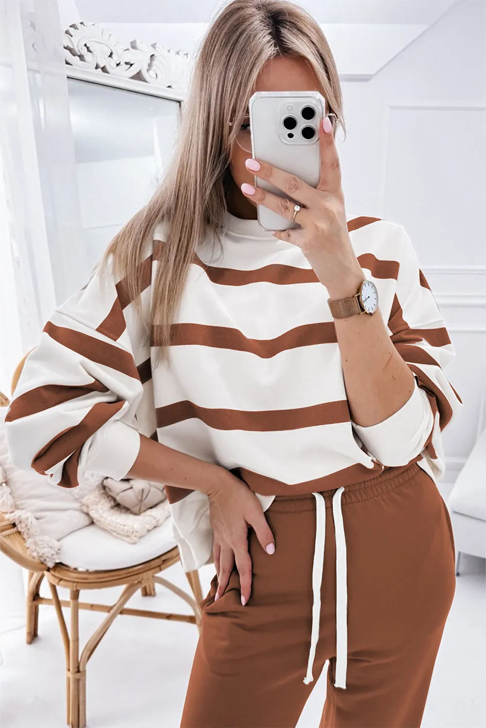 Beatrice, Striped Drop Shoulder Pullover and Joggers Set
