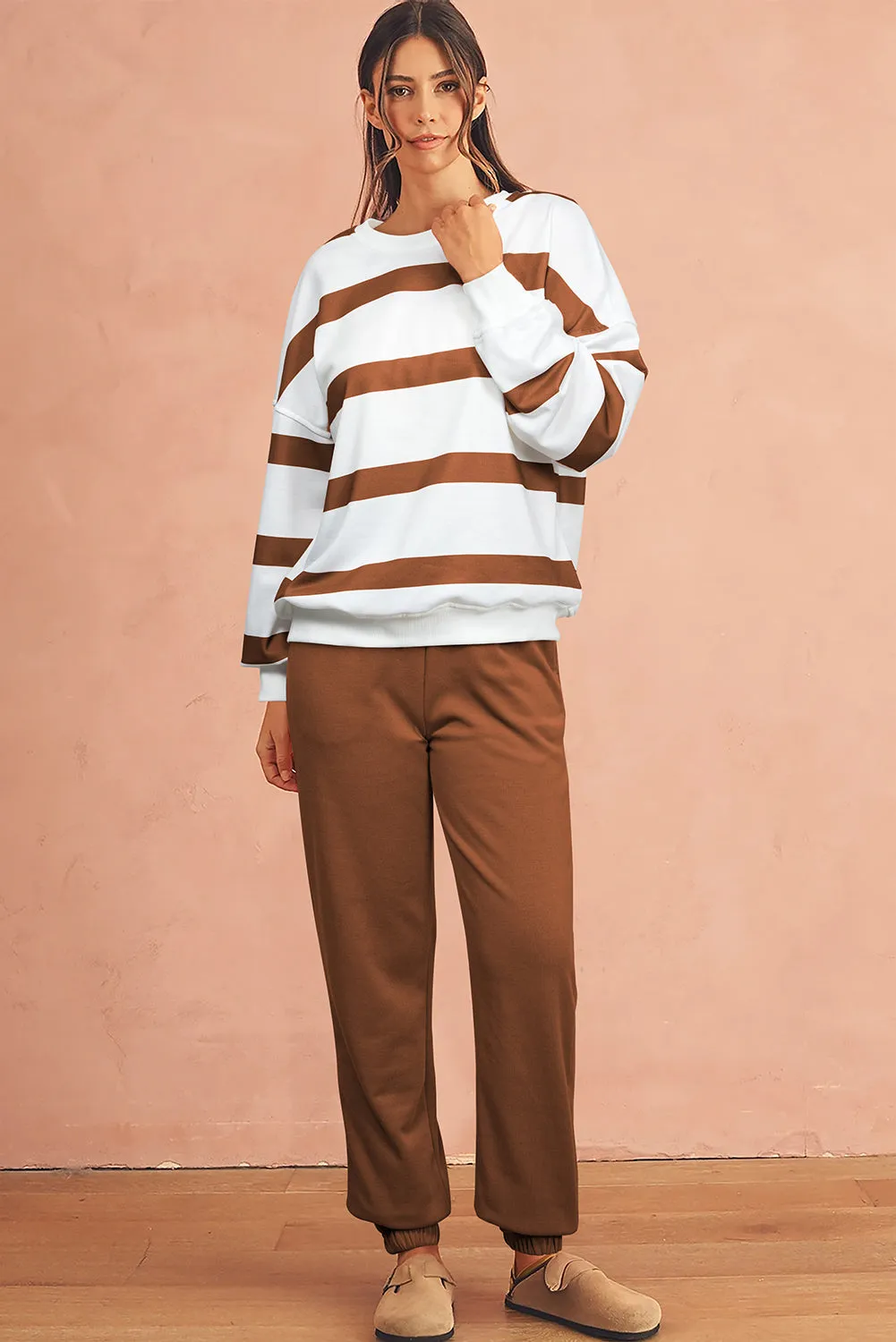 Beatrice, Striped Drop Shoulder Pullover and Joggers Set