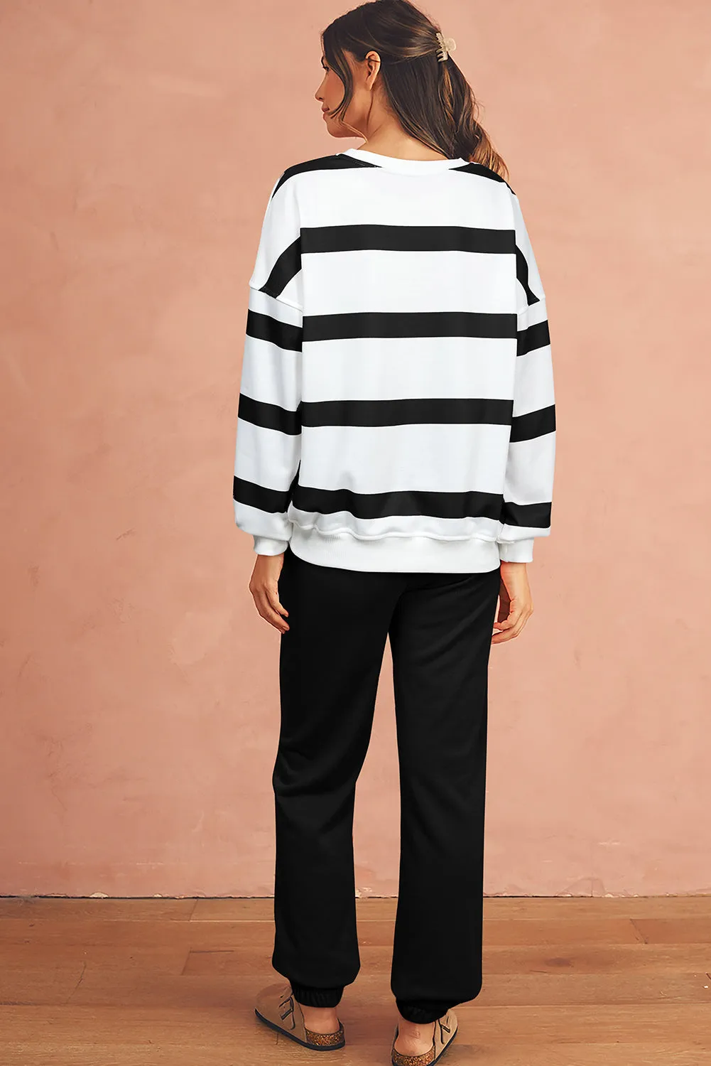 Beatrice, Striped Drop Shoulder Pullover and Joggers Set