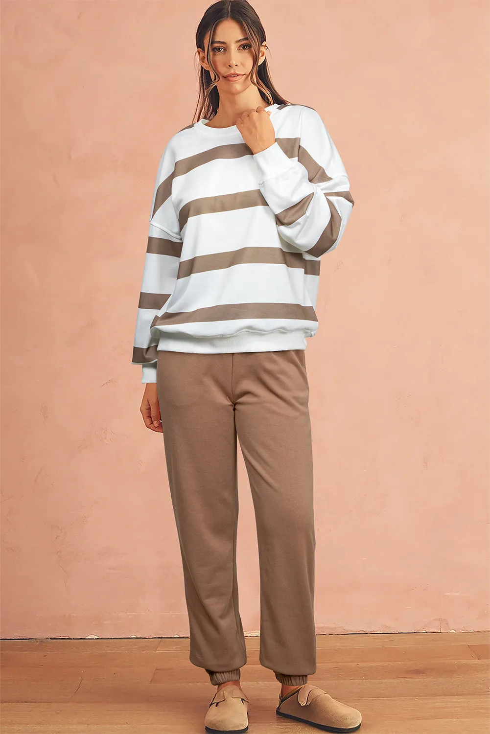 Beatrice, Striped Drop Shoulder Pullover and Joggers Set