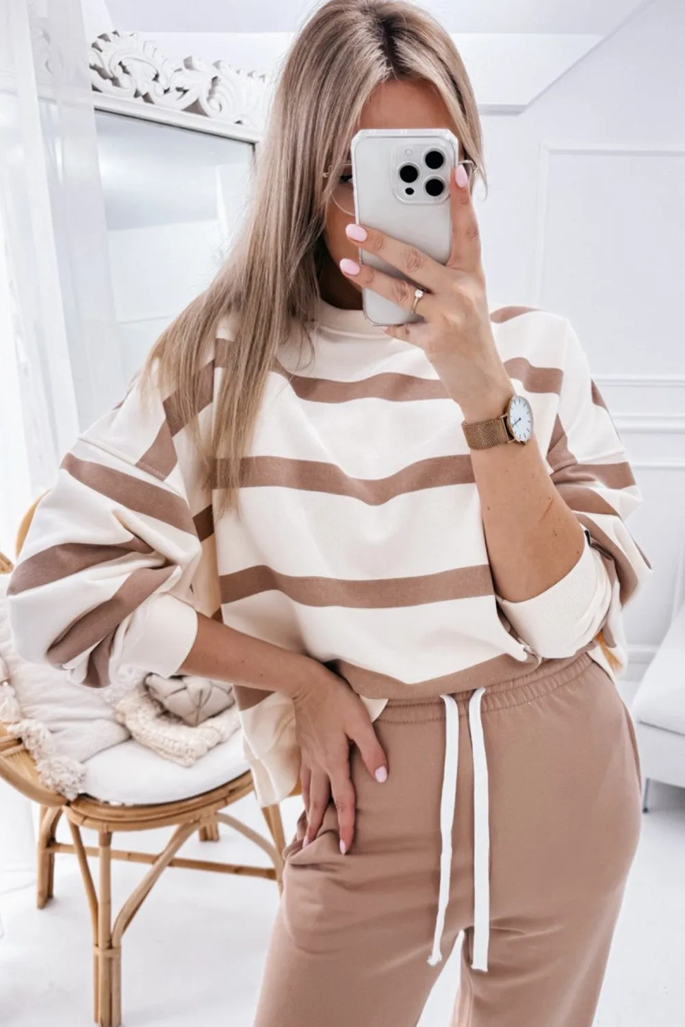 Beatrice, Striped Drop Shoulder Pullover and Joggers Set