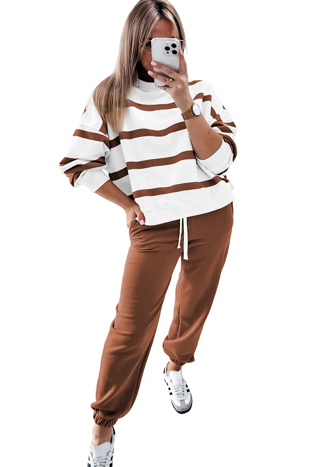 Beatrice, Striped Drop Shoulder Pullover and Joggers Set