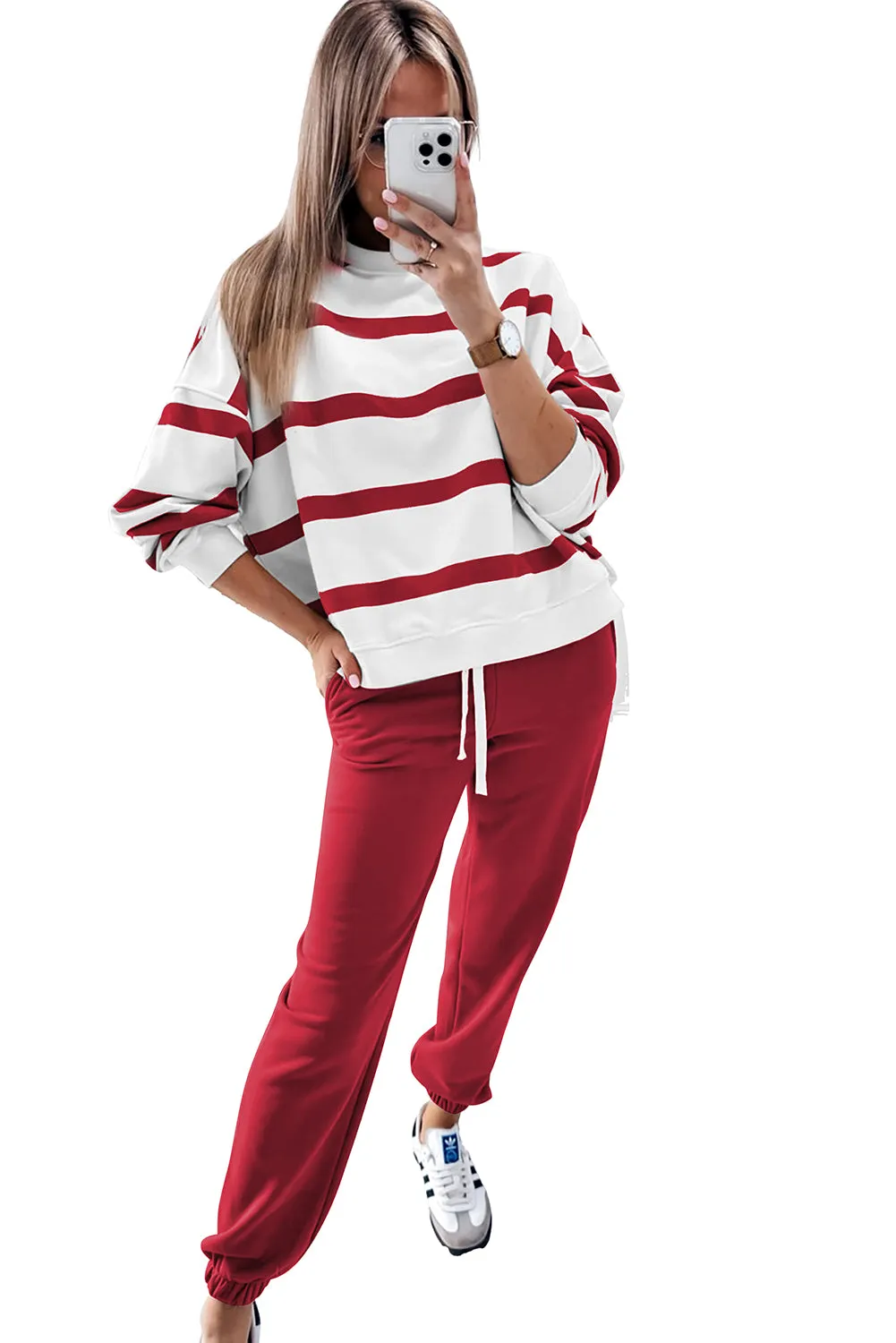 Beatrice, Striped Drop Shoulder Pullover and Joggers Set