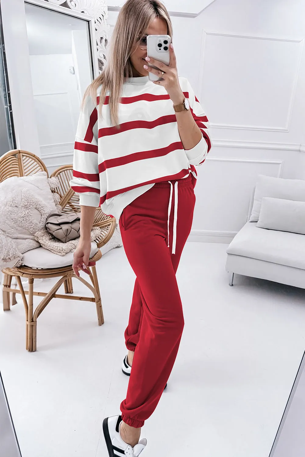 Beatrice, Striped Drop Shoulder Pullover and Joggers Set