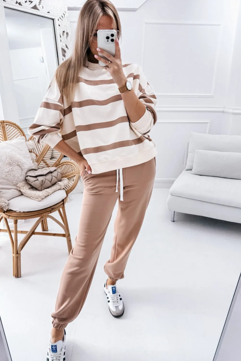 Beatrice, Striped Drop Shoulder Pullover and Joggers Set