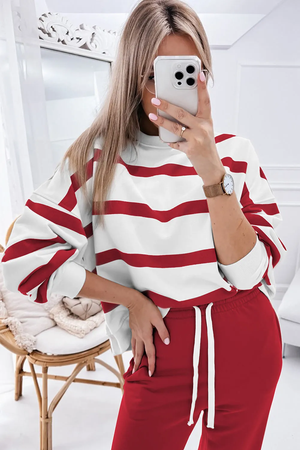 Beatrice, Striped Drop Shoulder Pullover and Joggers Set
