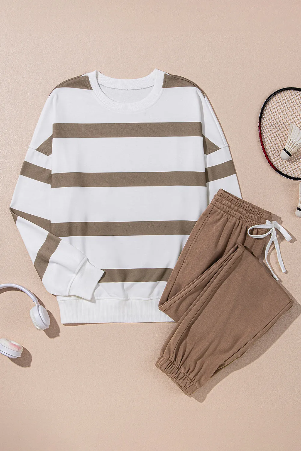 Beatrice, Striped Drop Shoulder Pullover and Joggers Set