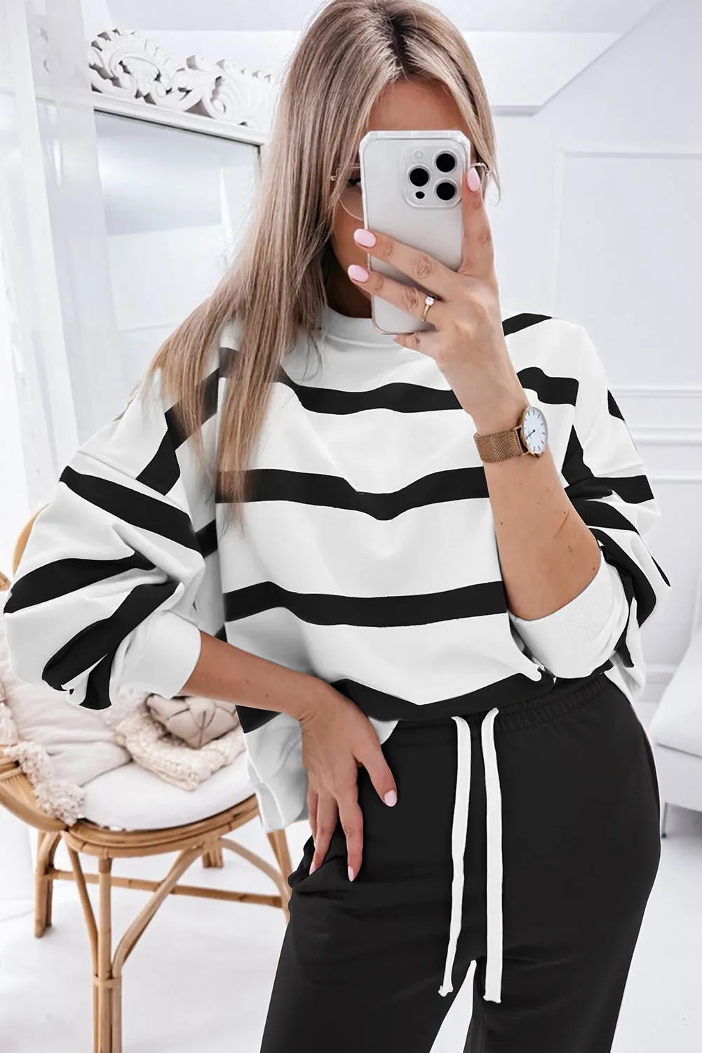 Beatrice, Striped Drop Shoulder Pullover and Joggers Set