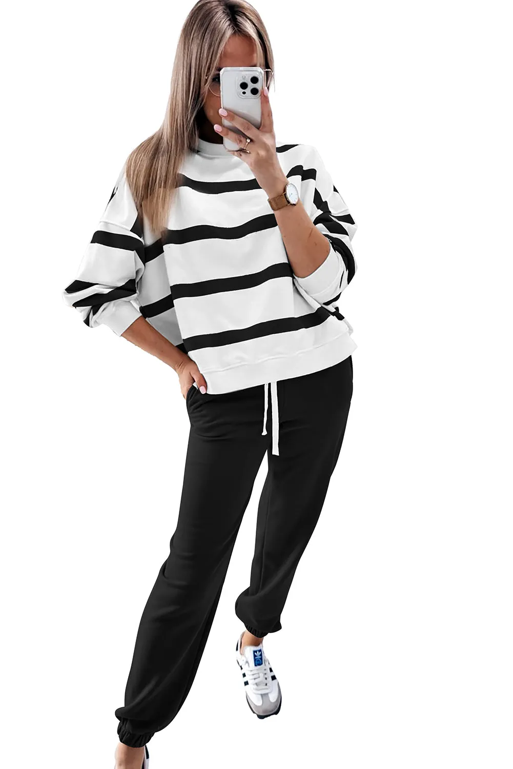 Beatrice, Striped Drop Shoulder Pullover and Joggers Set