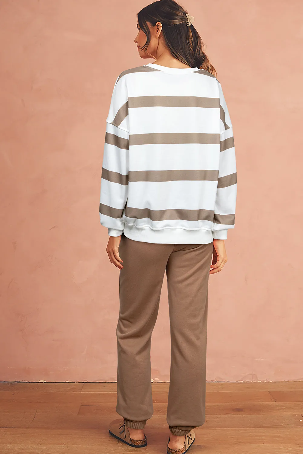 Beatrice, Striped Drop Shoulder Pullover and Joggers Set