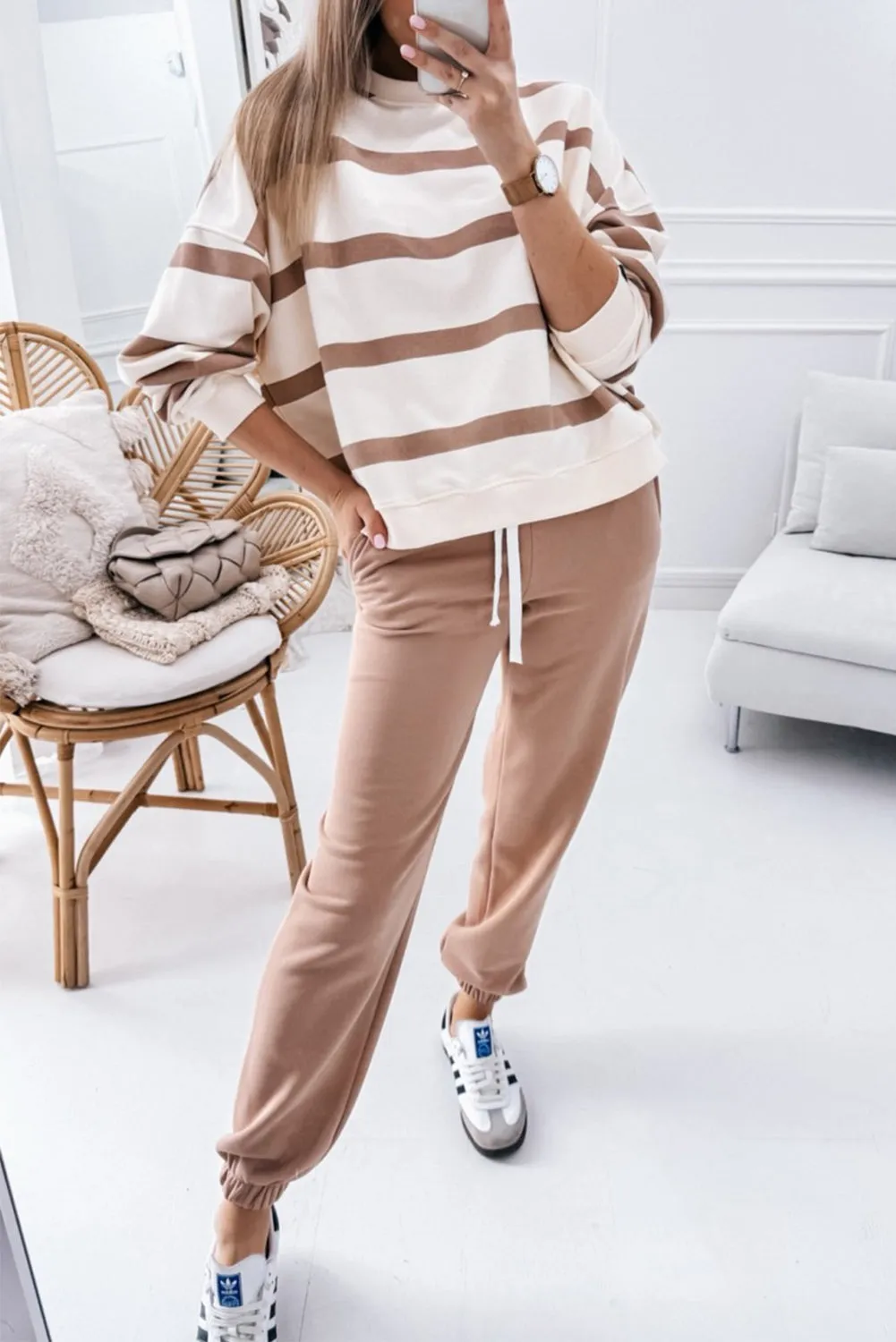 Beatrice, Striped Drop Shoulder Pullover and Joggers Set