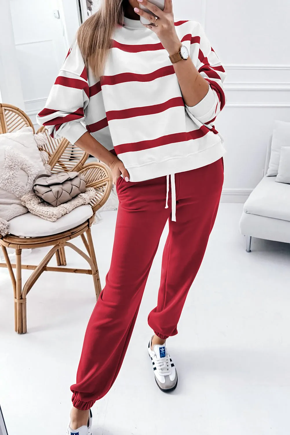 Beatrice, Striped Drop Shoulder Pullover and Joggers Set