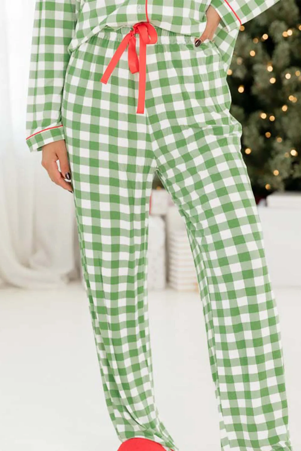 Belle, Plaid Print Shirt and Drawstring Pants Pajama Set