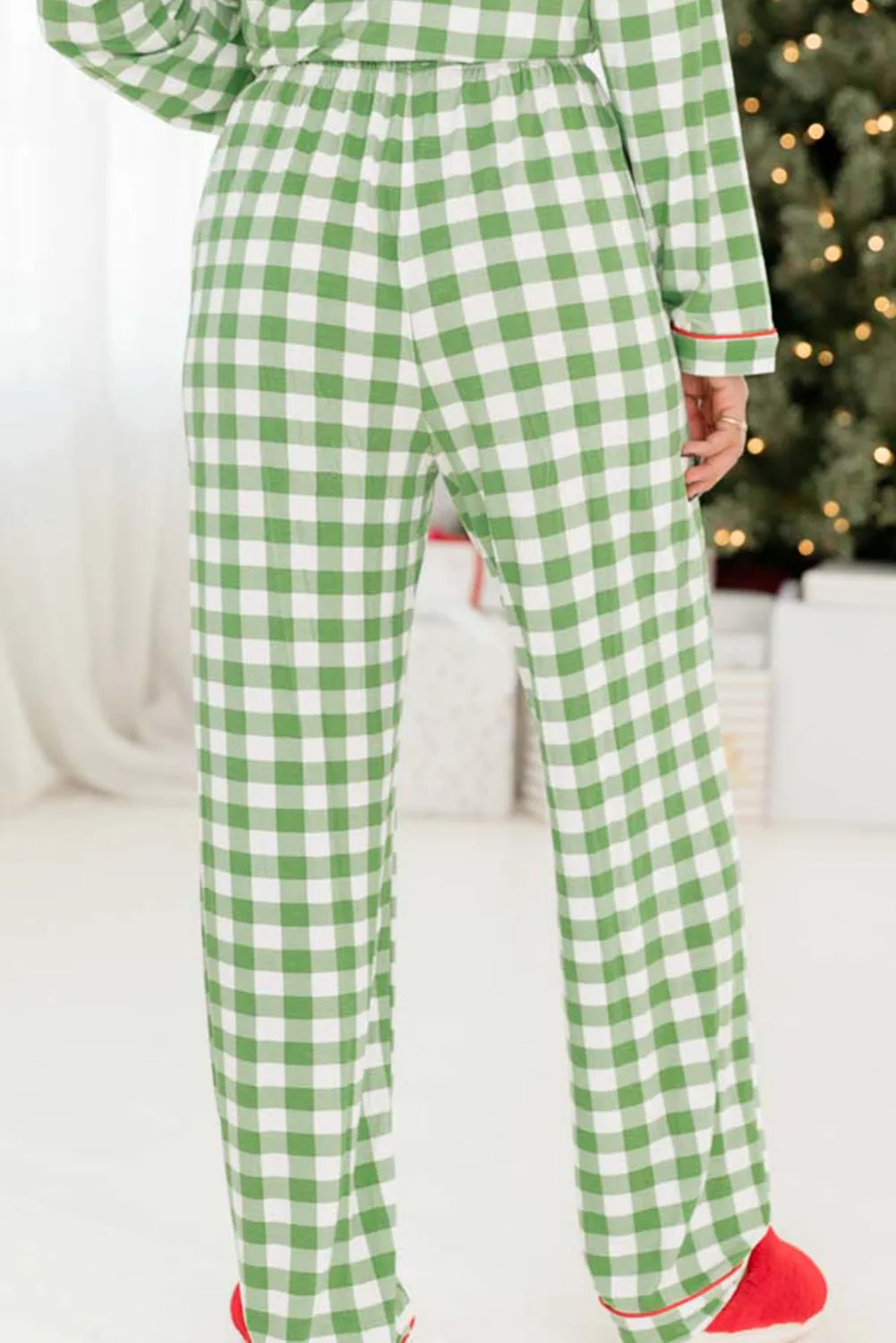 Belle, Plaid Print Shirt and Drawstring Pants Pajama Set