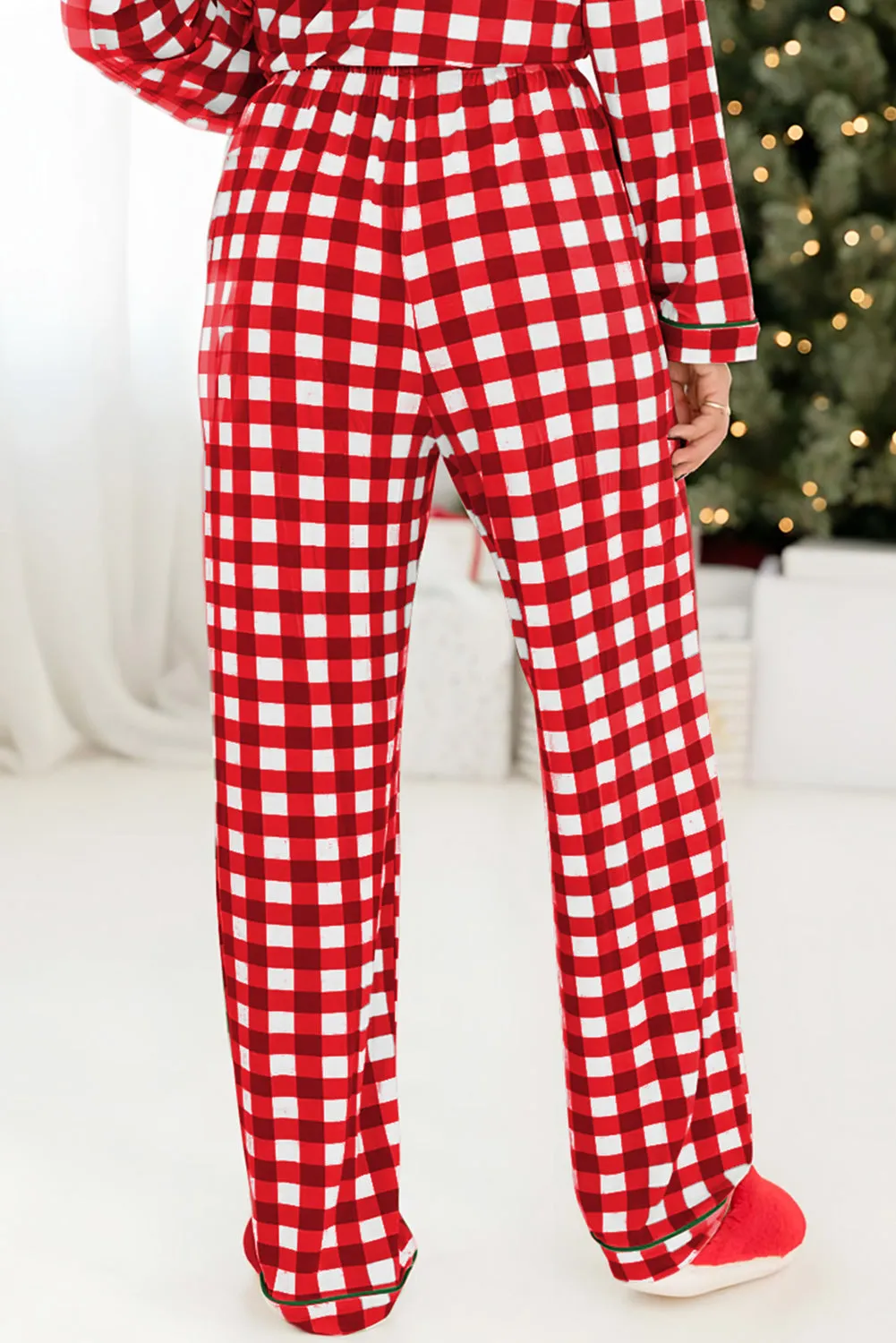 Belle, Plaid Print Shirt and Drawstring Pants Pajama Set