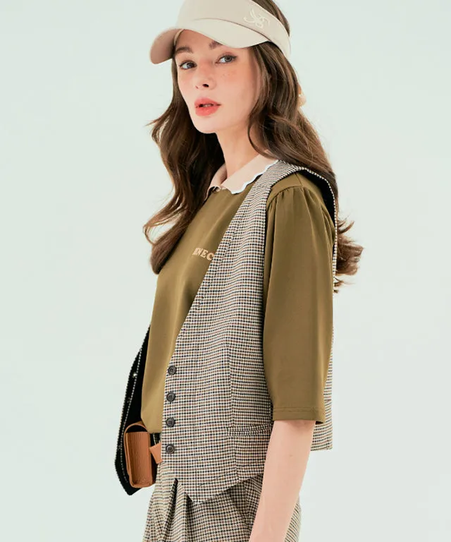 BENECIA 12 Flower Collar Top - Caramel