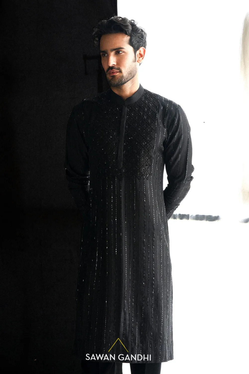Black Gicha Chikankari Kurta