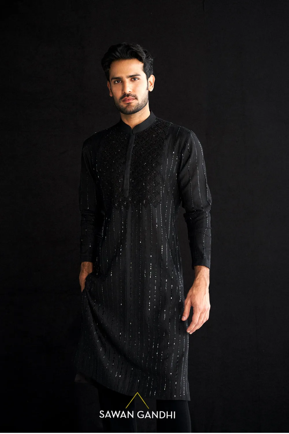 Black Gicha Chikankari Kurta