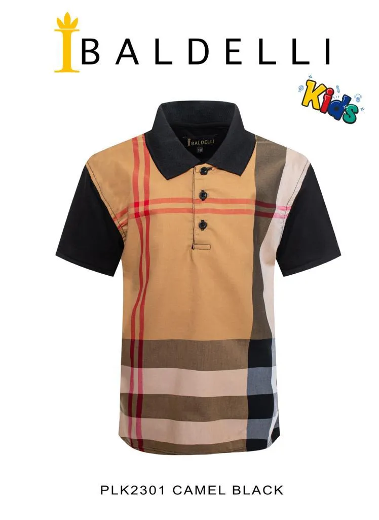 Boy’s Camel Black Berry Print Polo Shirt