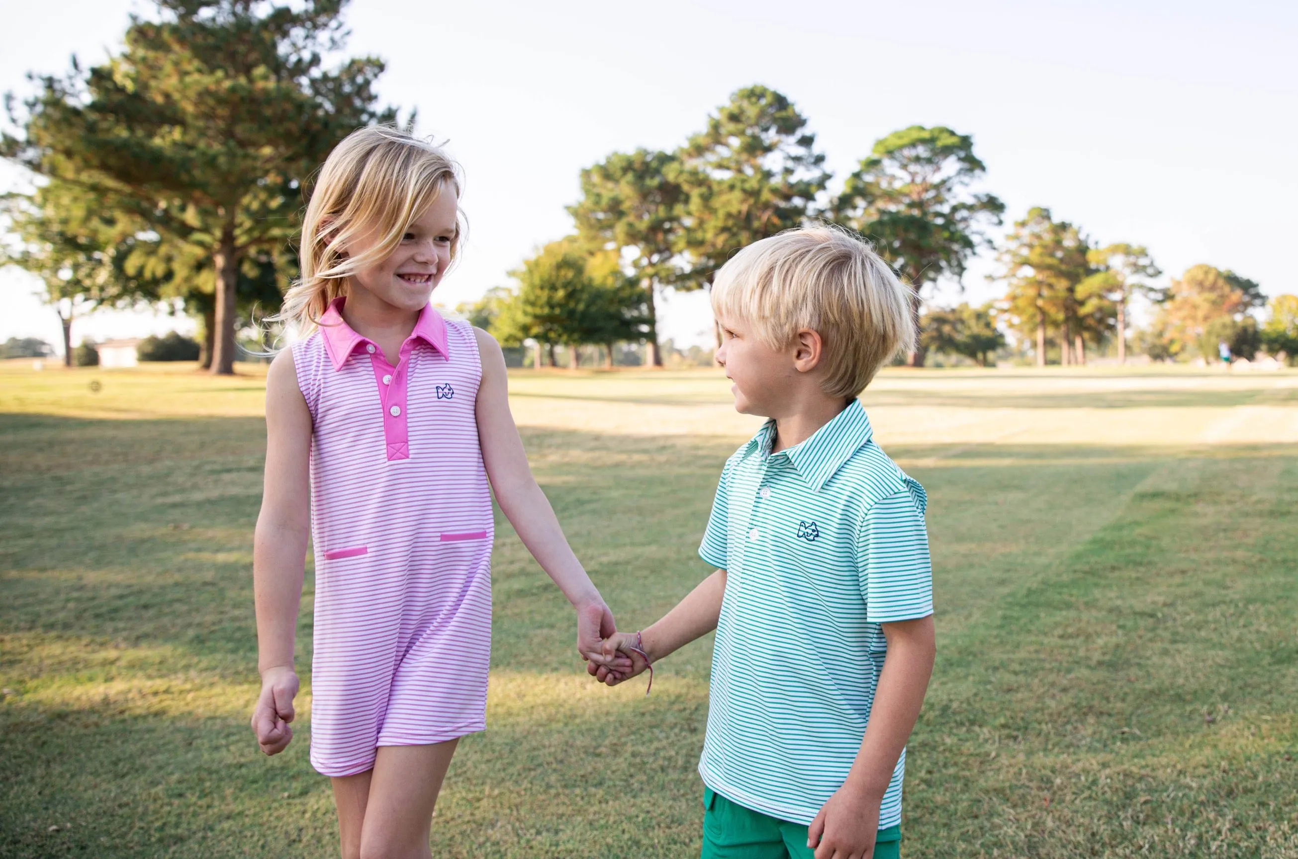 Boys Short Sleeve Pro Performance Polo in Simply Green Stripe