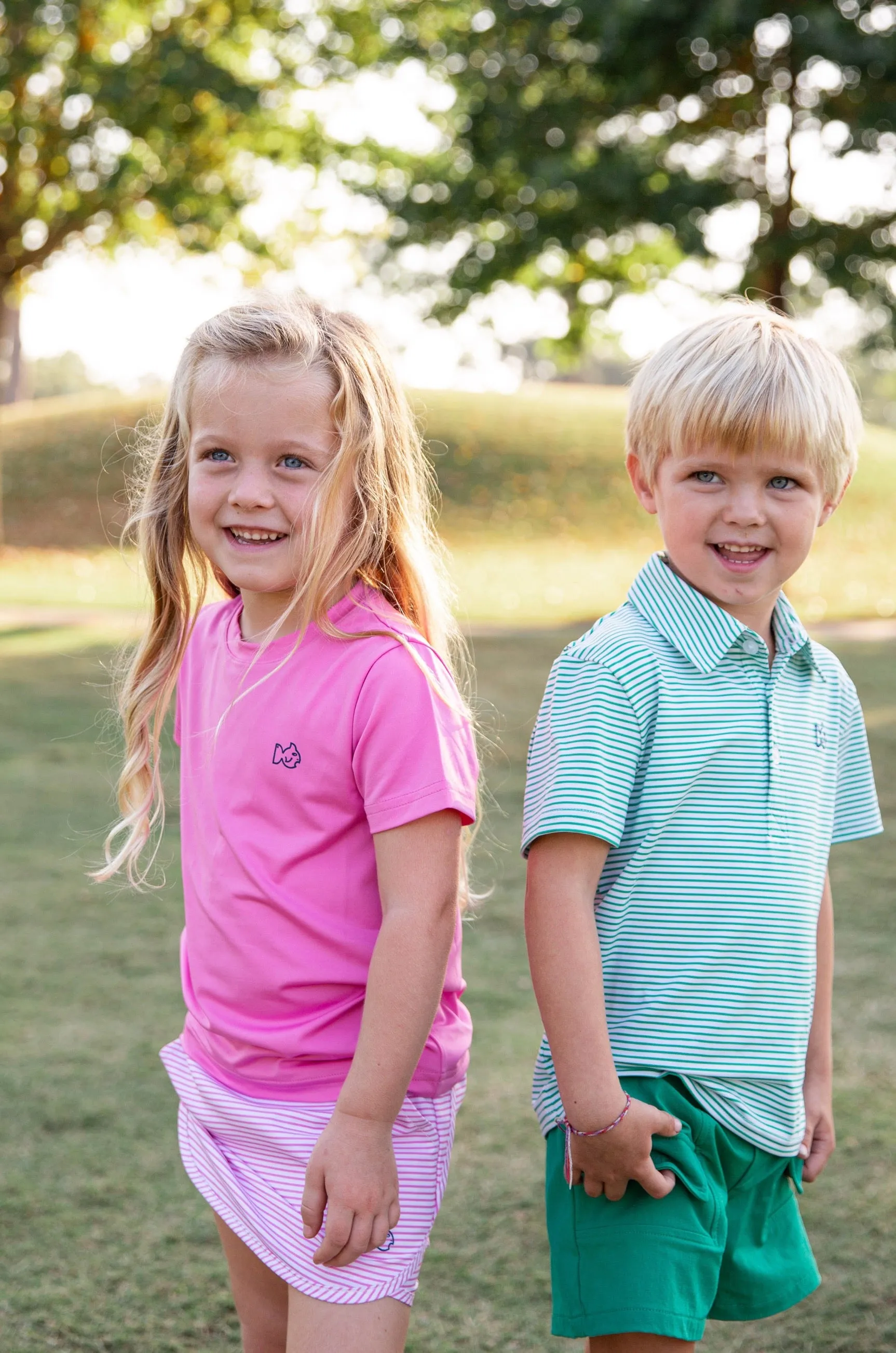 Boys Short Sleeve Pro Performance Polo in Simply Green Stripe