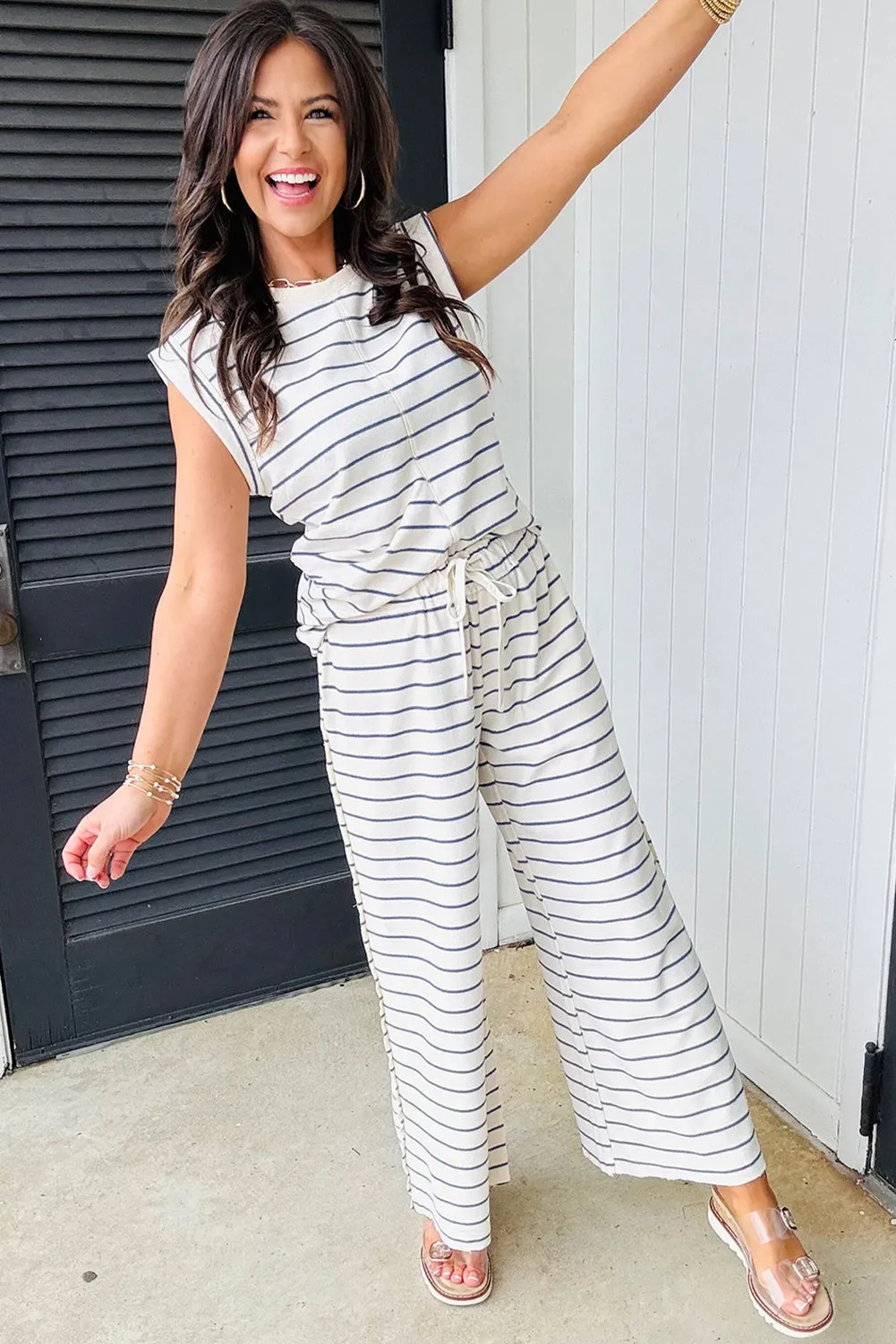 Bridget, Stripe Casual  Tee and Wide Leg Pants Set