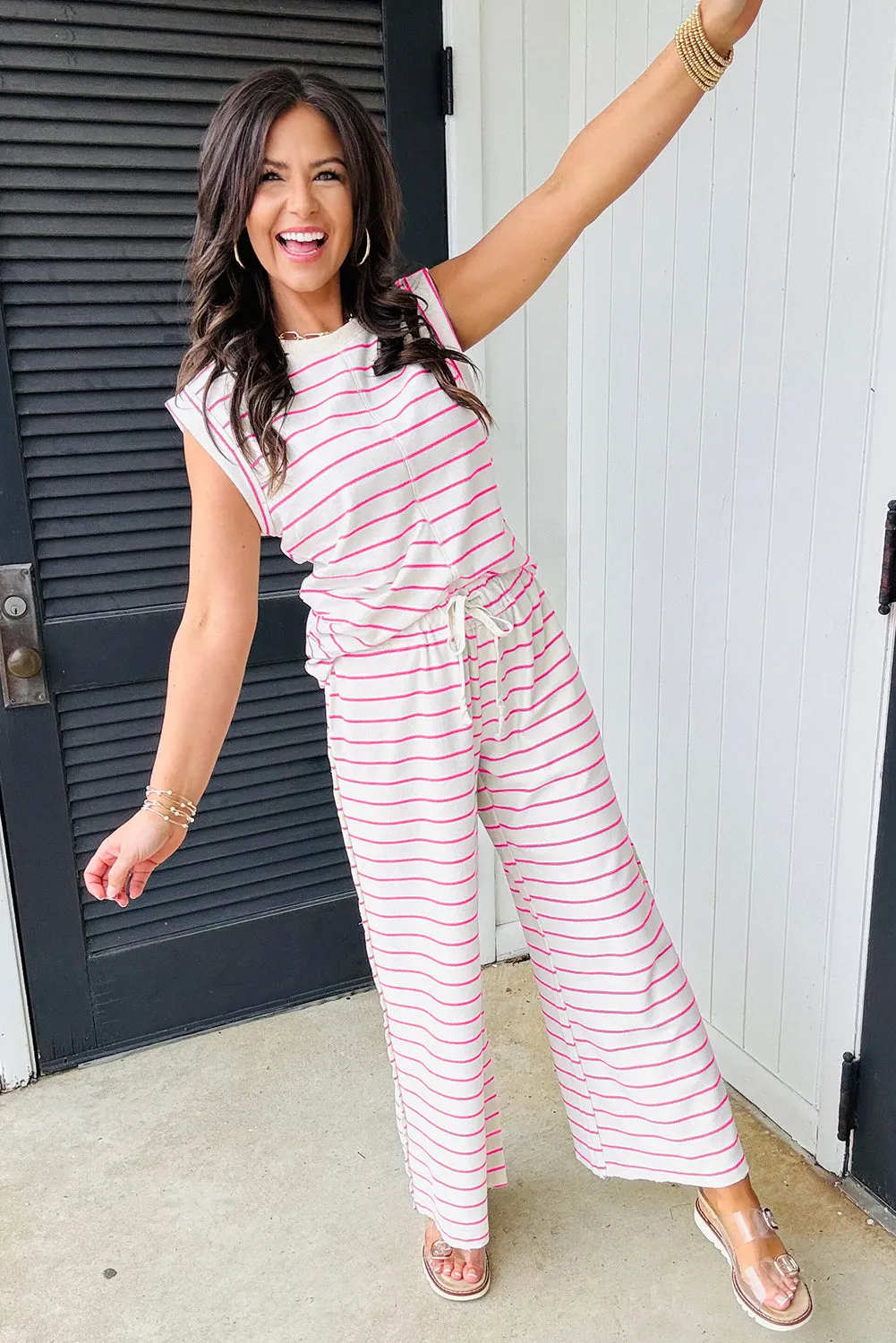Bridget, Stripe Casual  Tee and Wide Leg Pants Set