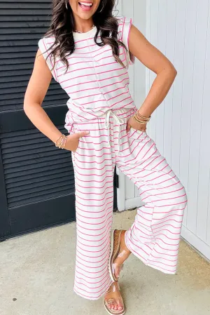 Bridget, Stripe Casual  Tee and Wide Leg Pants Set