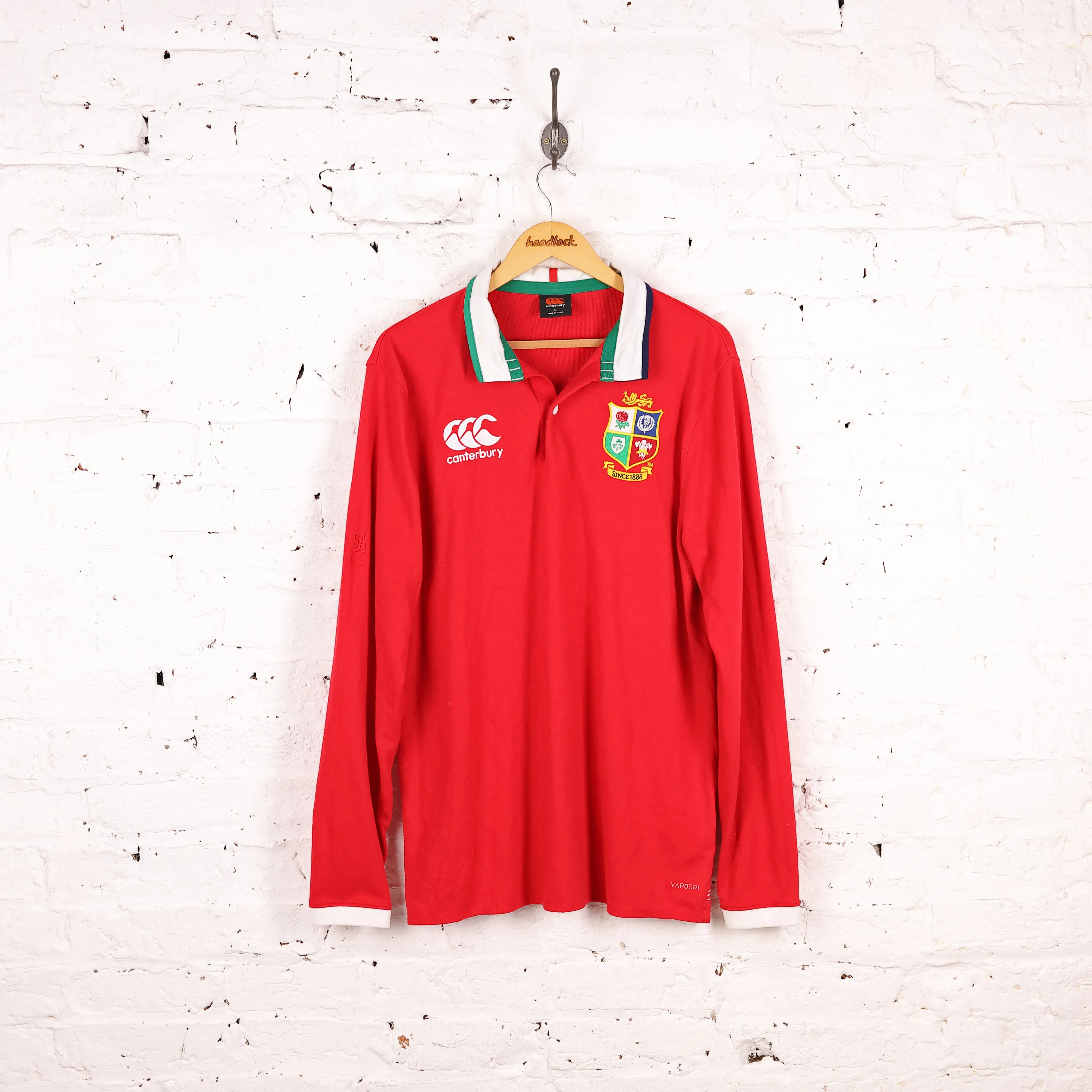 British & Irish Lions Rugby Polo Long Sleeve Shirt - Red - L