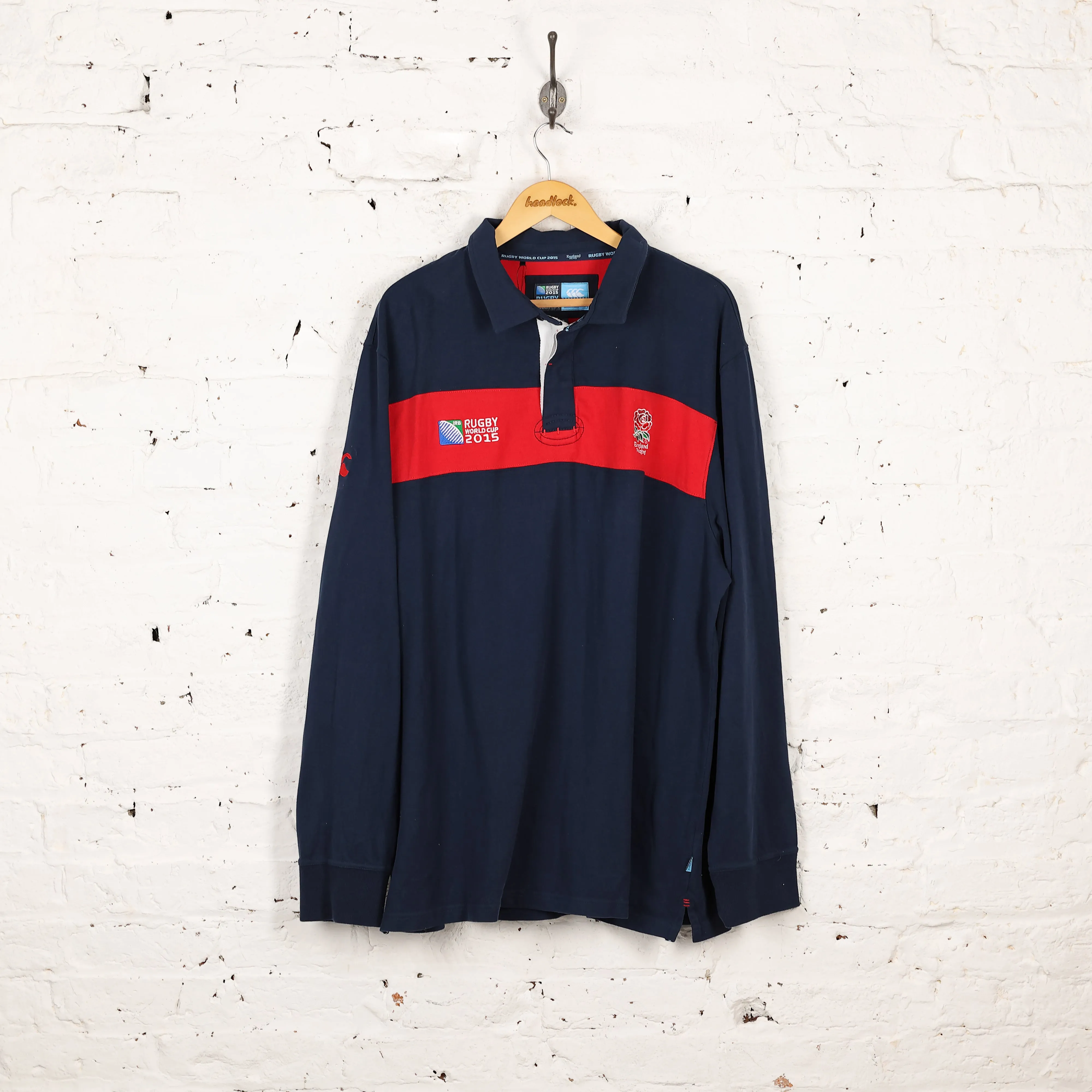 Canterbury England 2015 World Cup Long Sleeve Rugby Polo Shirt - Blue - XXXL