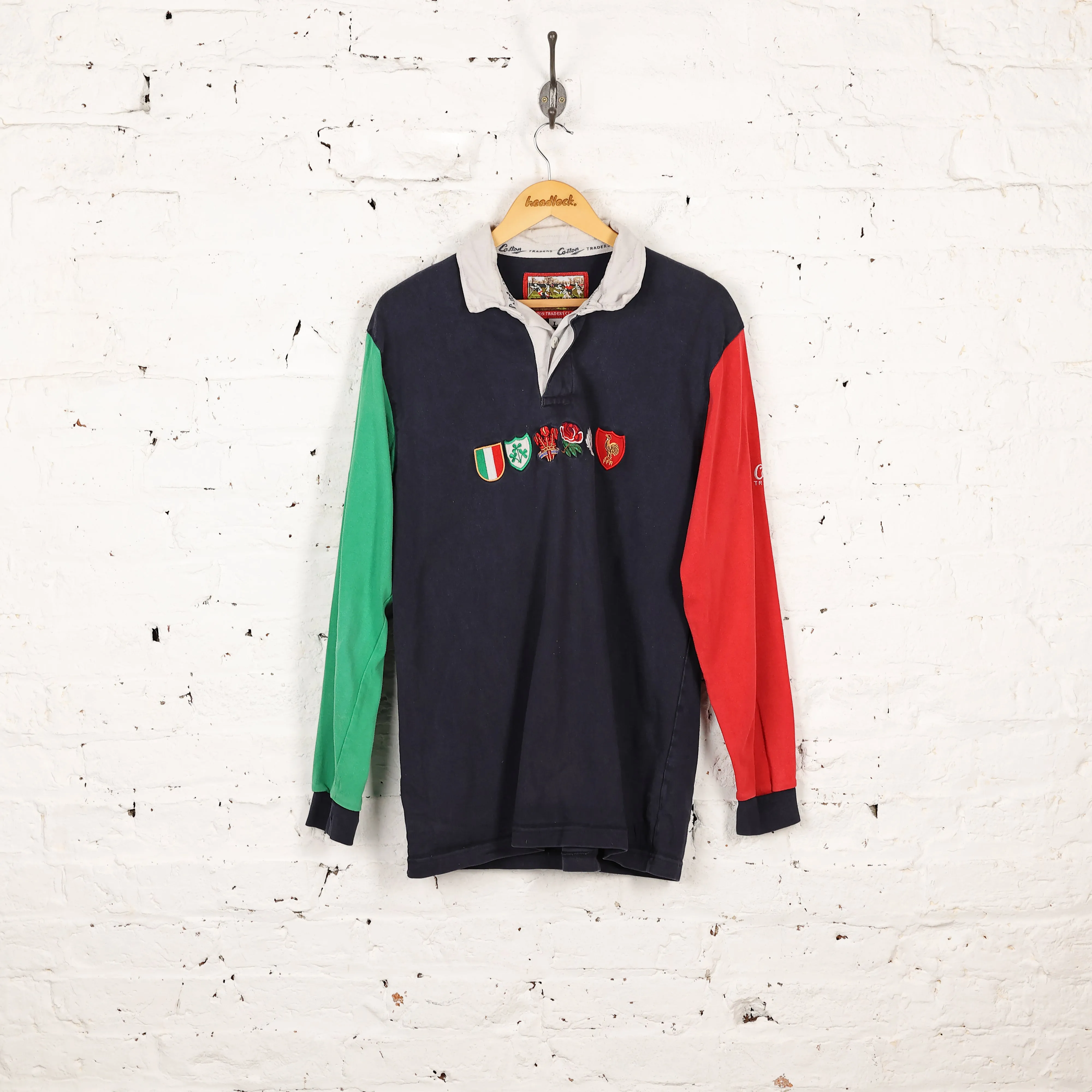 Cotton Traders Six Nations Long Sleeve Rugby Polo Shirt - Blue - L