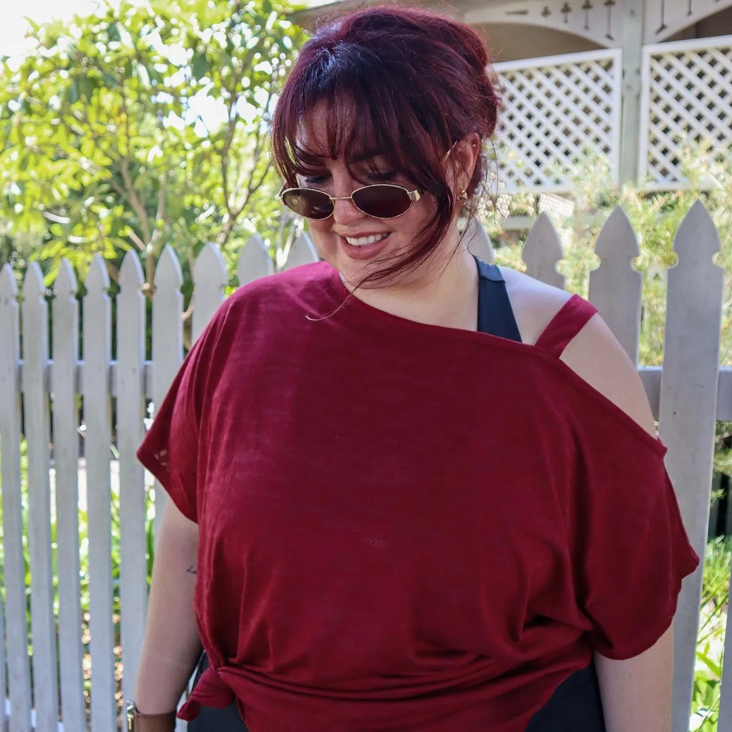 Debbie Off Shoulder Tee - Wine