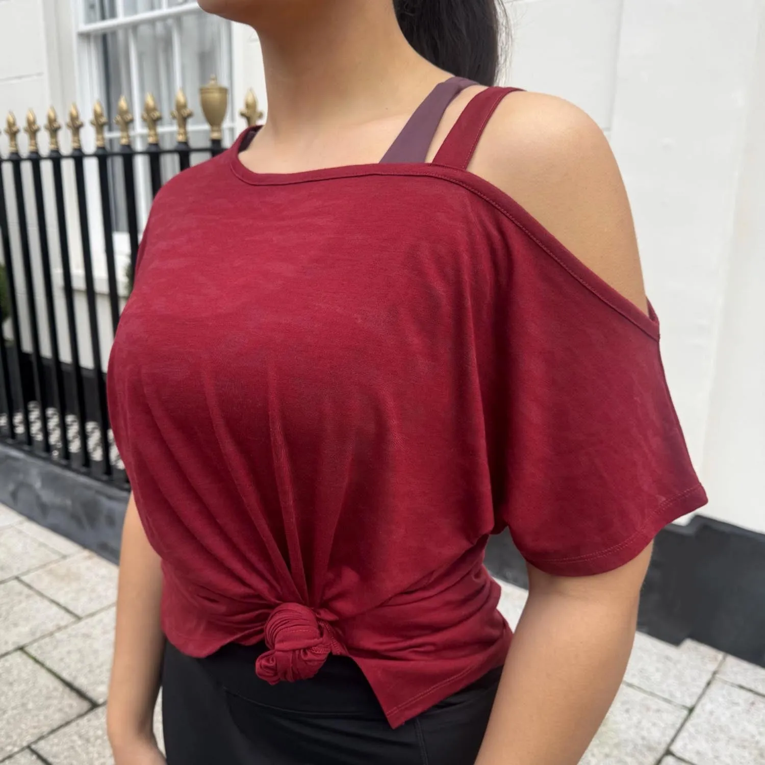 Debbie Off Shoulder Tee - Wine