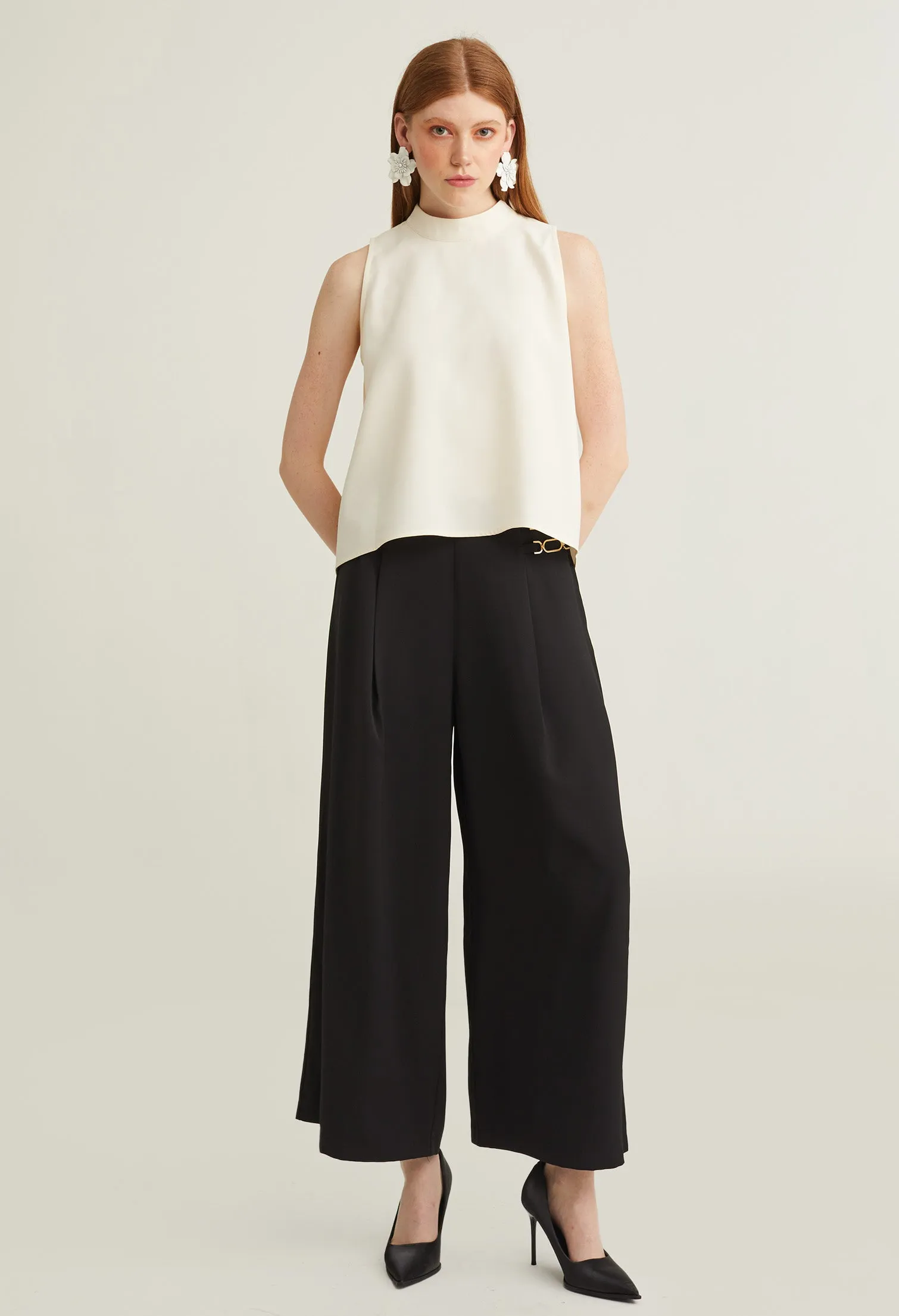 Elegant Faux Button Sleeveless Top