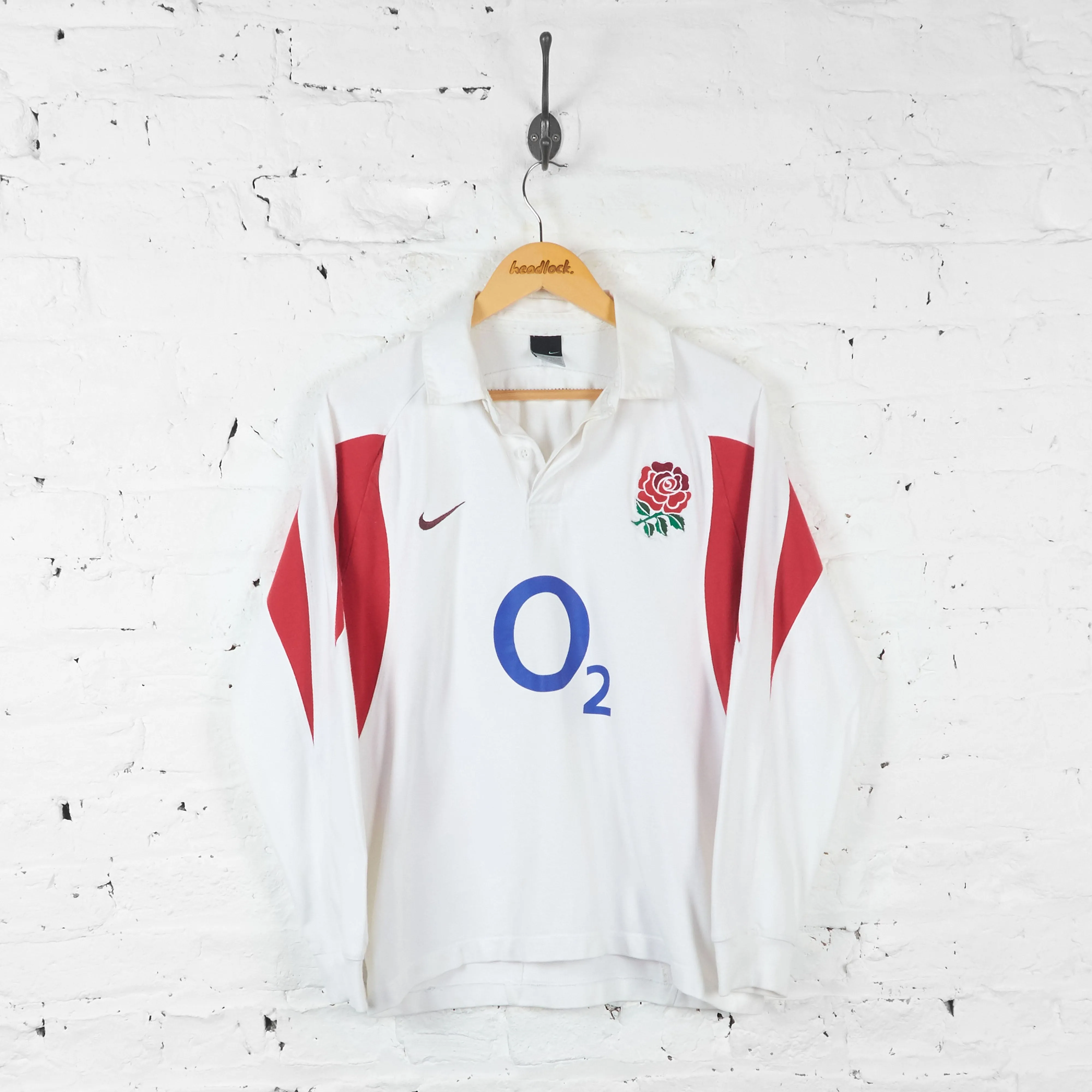 England Nike 2002 Long Sleeve Rugby Shirt - White - M