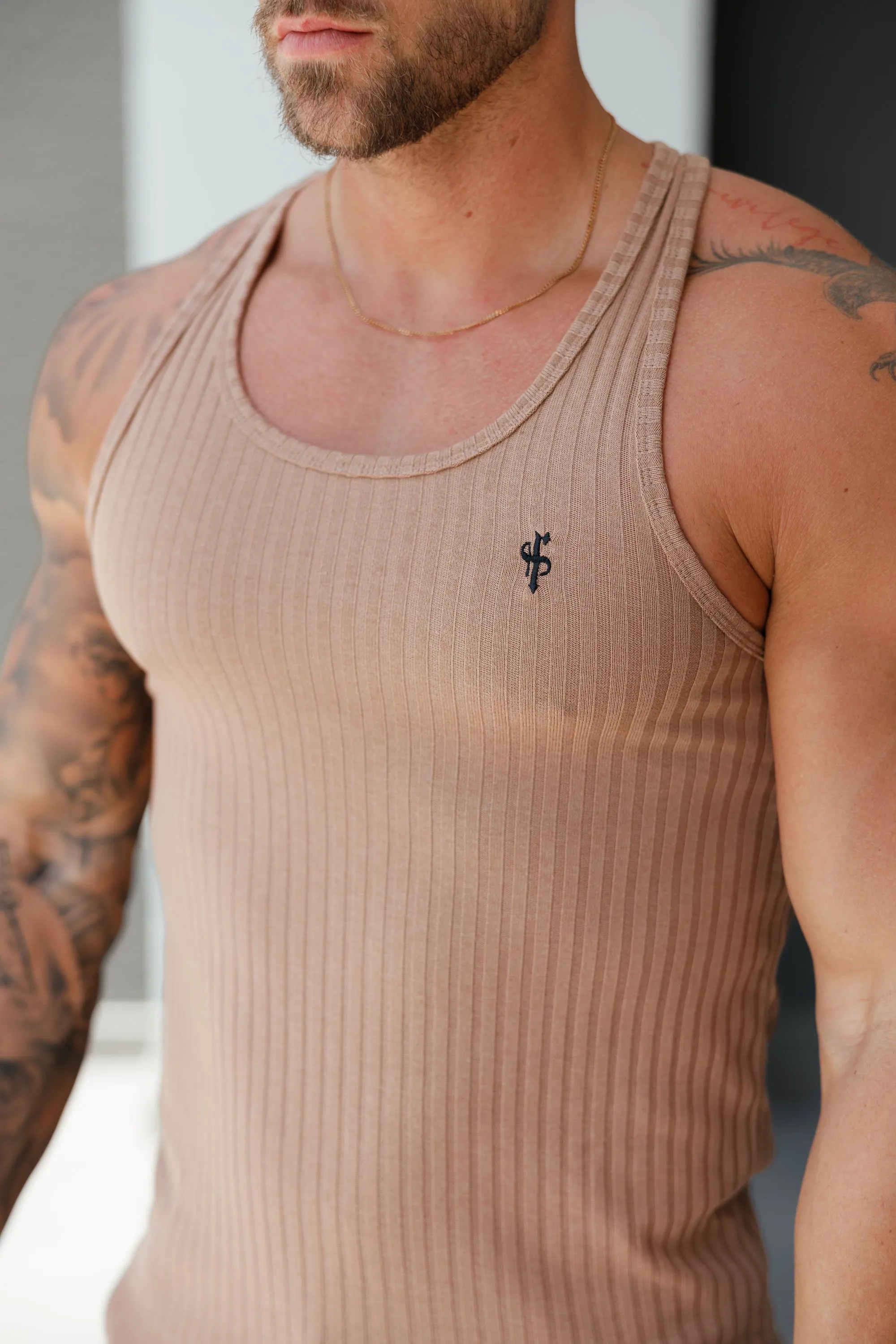 Father Sons Classic Coffee / Black Ribbed Knit Super Slim Vest - FSH1025