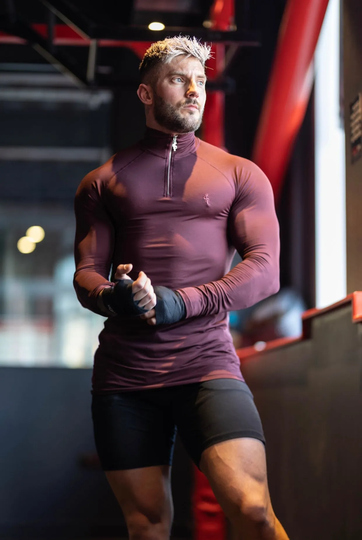 Father Sons Long Sleeve Burgundy Half Zip Gym Top - FSH733