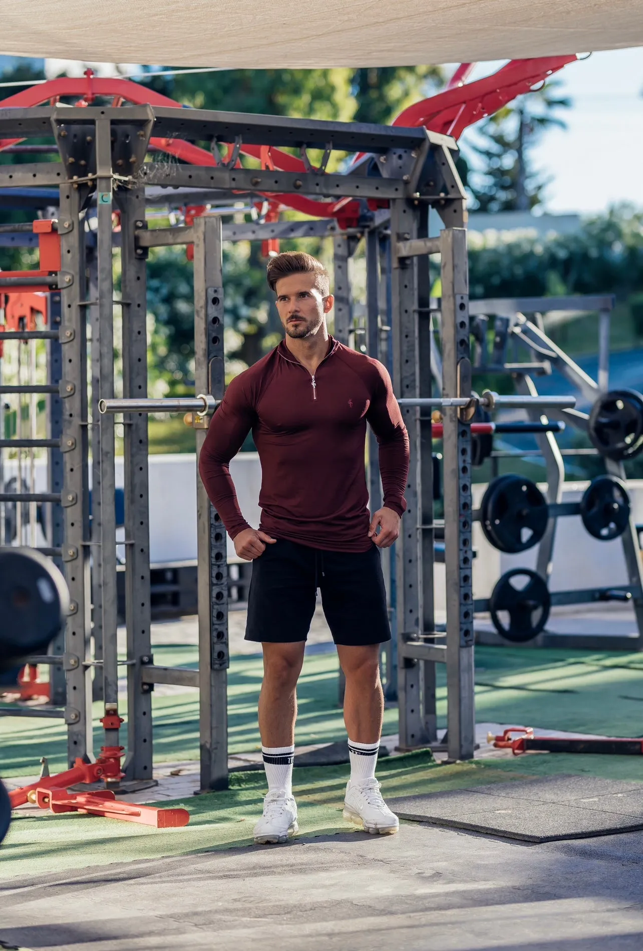 Father Sons Long Sleeve Burgundy Half Zip Gym Top - FSH733