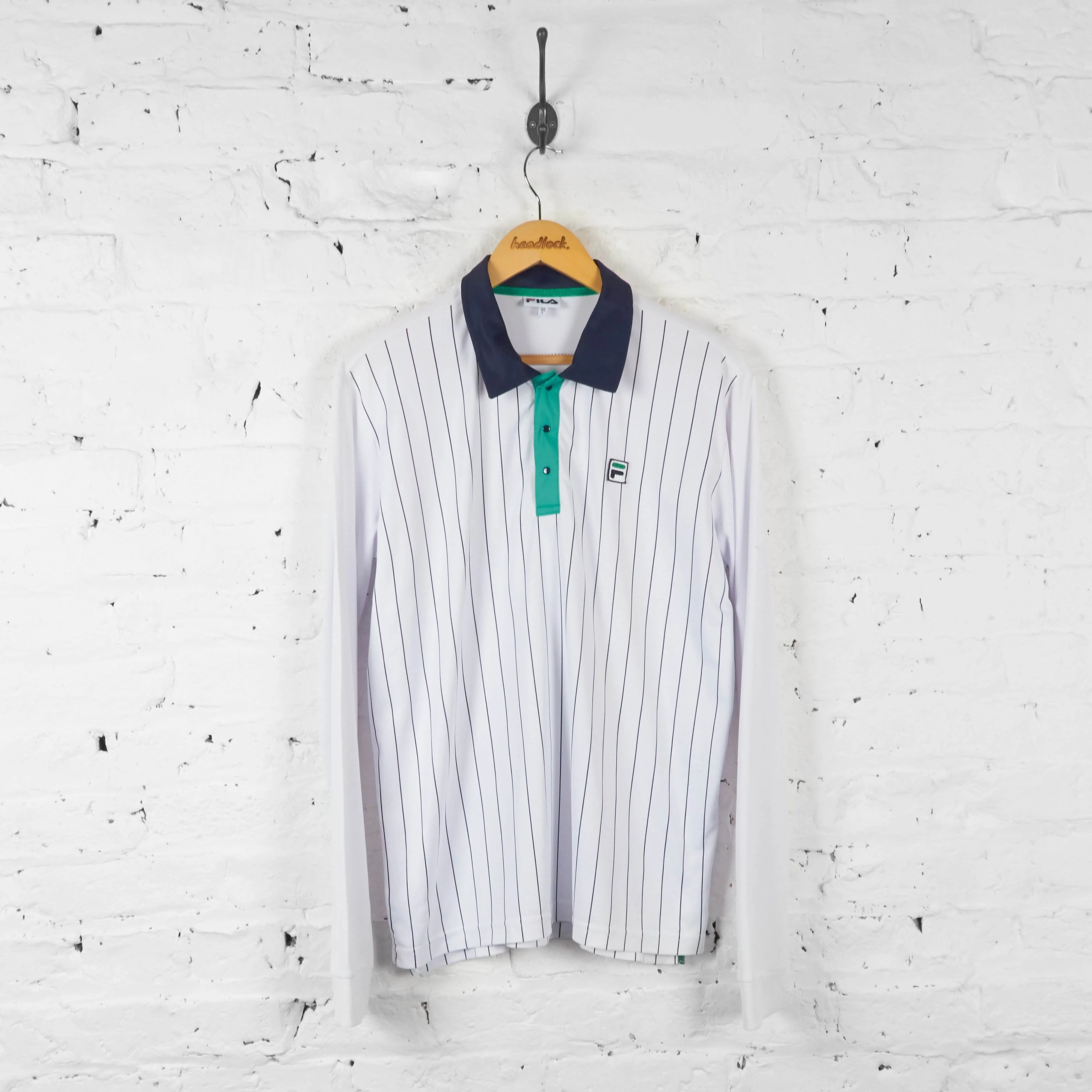 Fila Long Sleeve Striped Polo Shirt - White - L