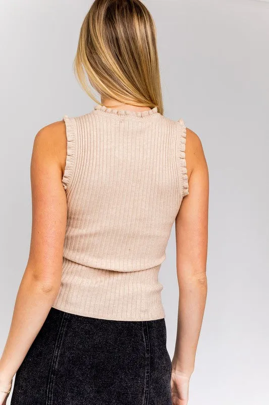 Gilli Ruffle Detail Sleeveless Sweater Top