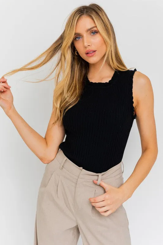 Gilli Ruffle Detail Sleeveless Sweater Top