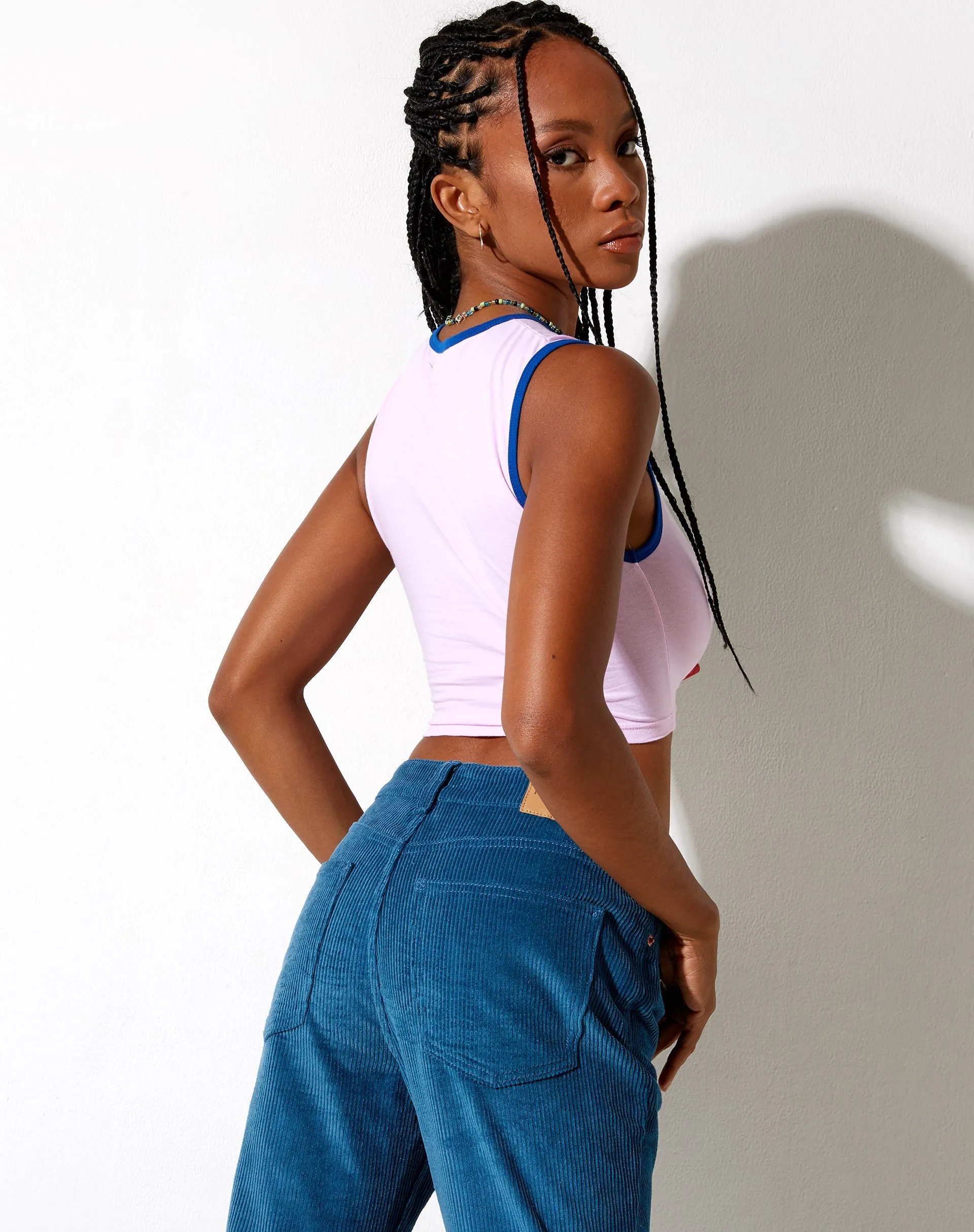 Gimon Crop Top in Pink Bind Blue Cant Relate