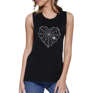 Heart Spider Web Women's Muscle Tee- Black