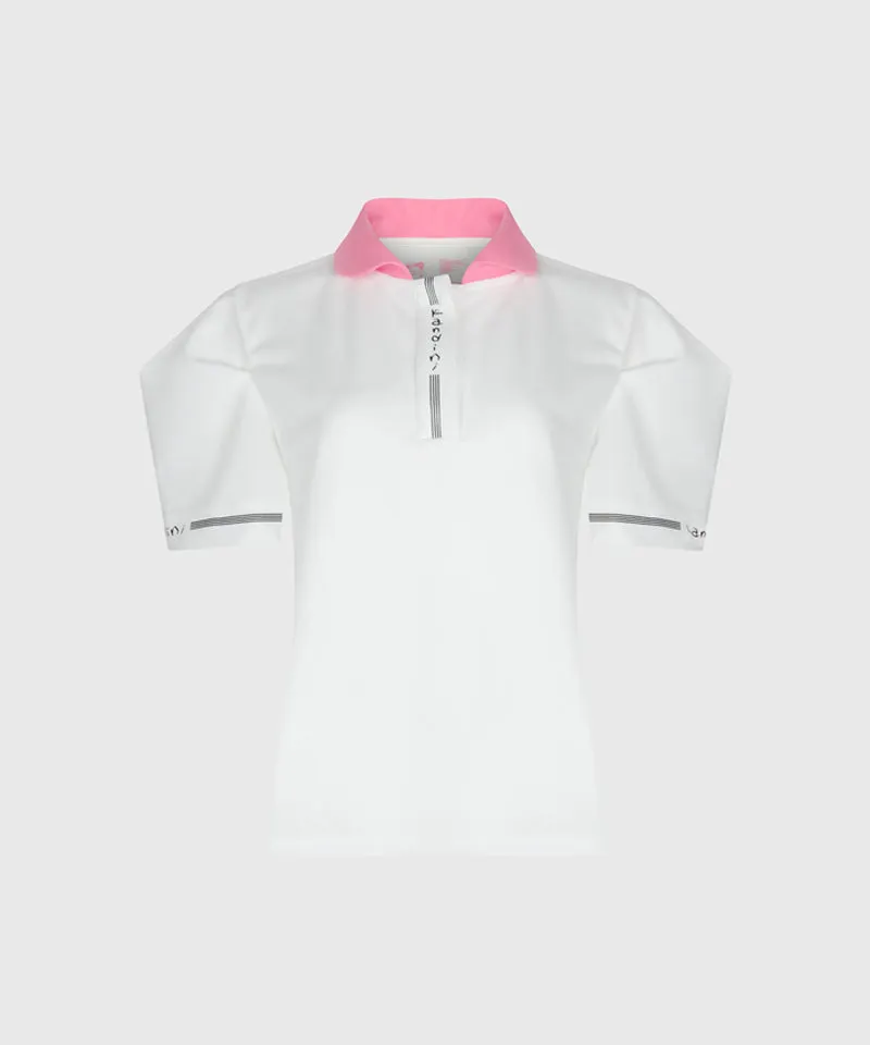 KANDINI Color Round Polo Shirts With Puff Sleeve - Pink